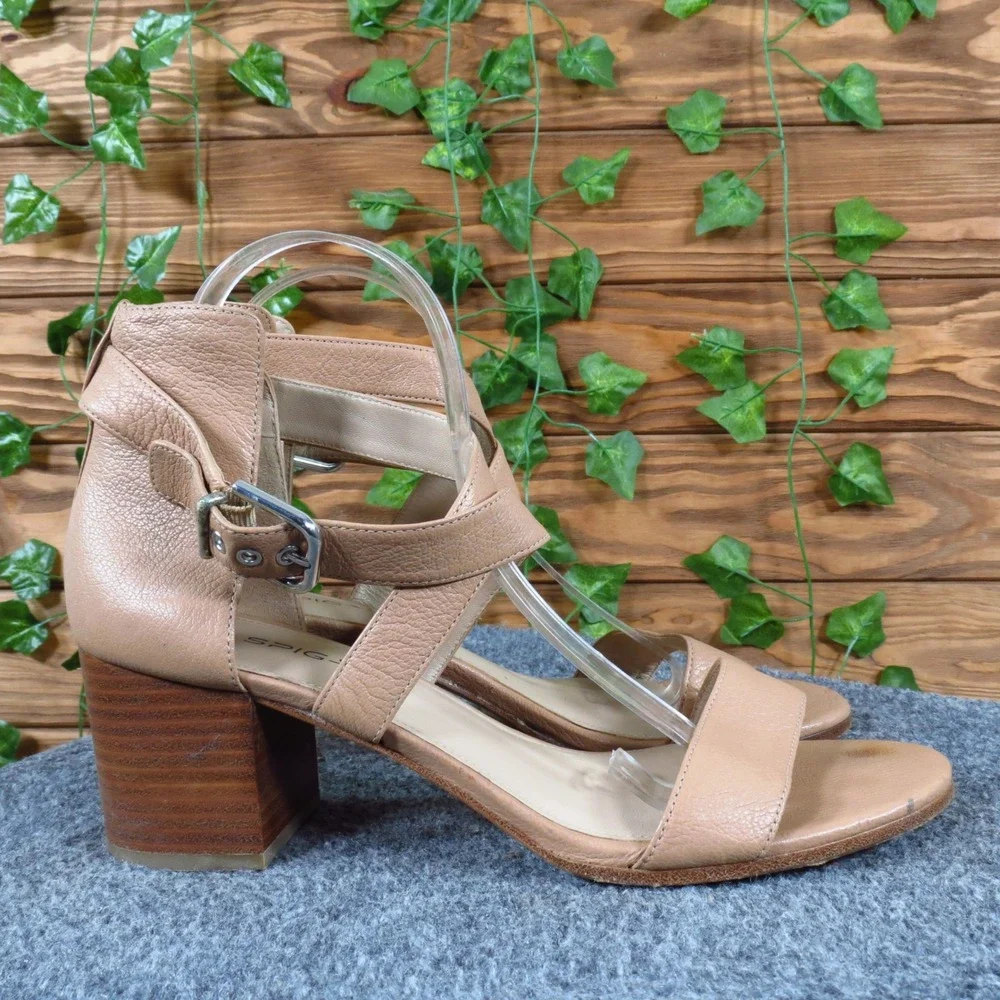 Via Spiga Women Sandals Size‎ 10M Dress Casual Block Heel Tan Leather Strappy